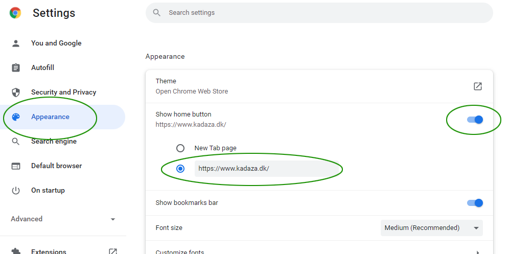 Set Chrome homepage