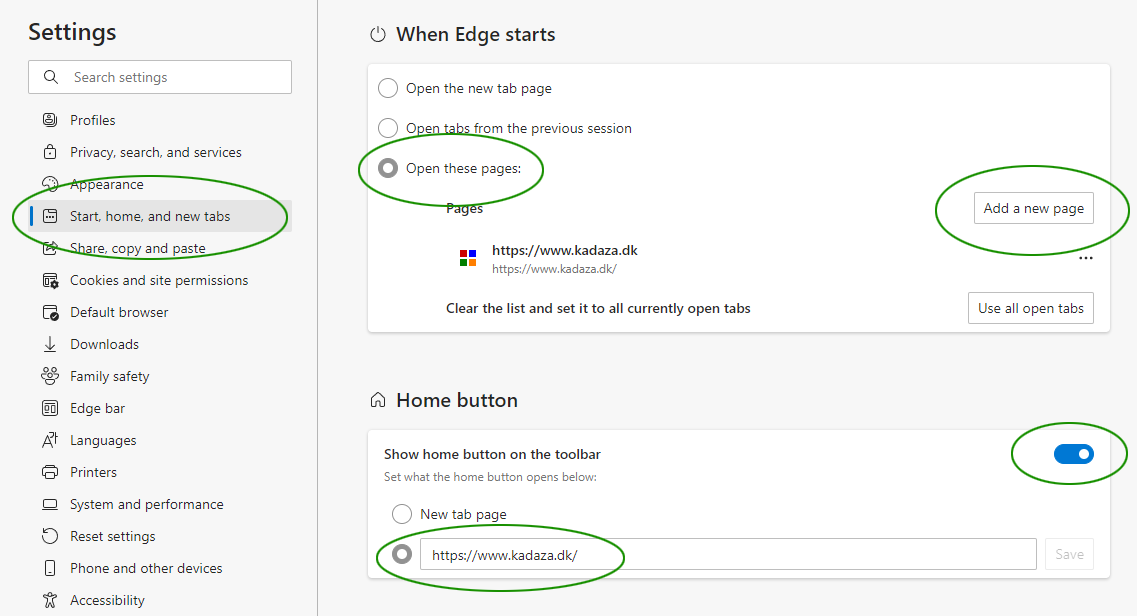 Set Edge homepage