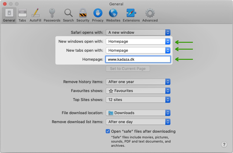 Open Safari settings